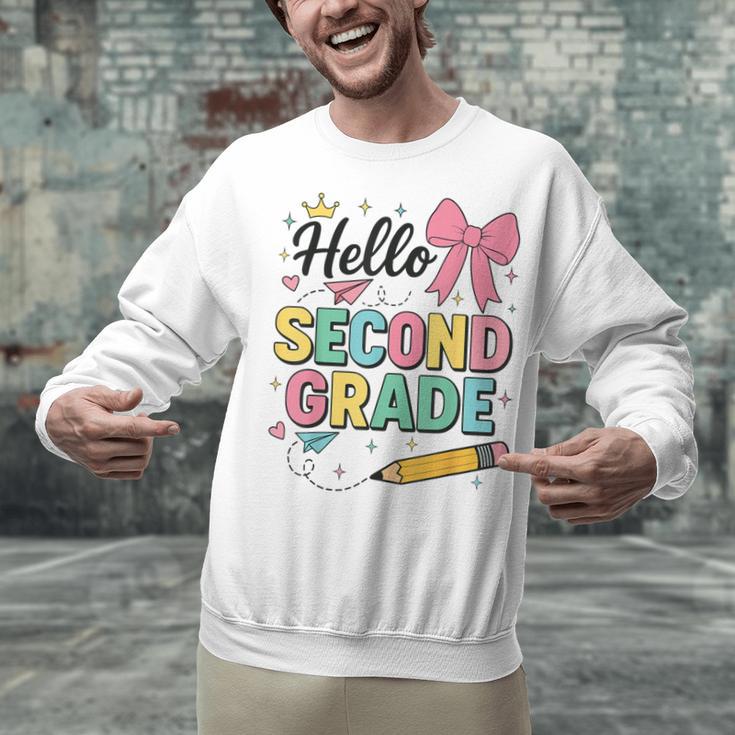 Cute Hello Second Grade Back To School Coquette Teacher Girl Unisex Sweatshirt, gift for family, gift for coworker Cute Hello Second Grade Back To School Coquette Teacher Girl Unisex Sweatshirt, gift for family, gift for coworker
