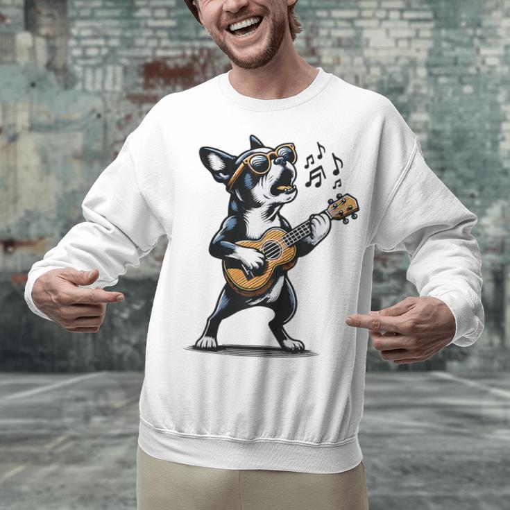 Dog Playing Guitar Singing Boston Terrier For Men Women Girls Kids Unisex Sweatshirt, gift for family, gift for coworker