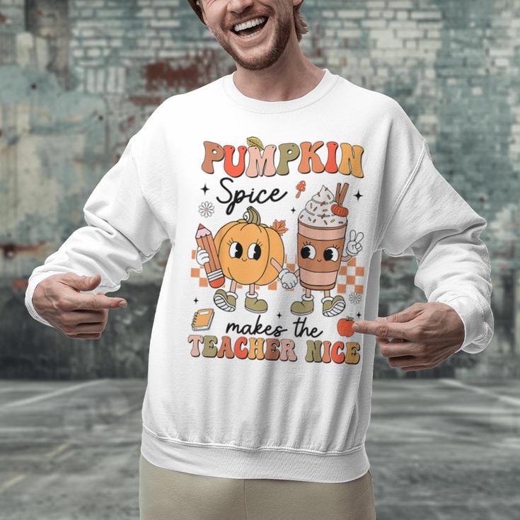 Groovy Pumpkin Spice Makes Teacher Nice Fall Thanksgiving Unisex Sweatshirt, Groovy Teacher Sweatshirts, gift for family, gift for coworker Groovy Pumpkin Spice Makes Teacher Nice Fall Thanksgiving Unisex Sweatshirt, Groovy Teacher Sweatshirts, gift for family, gift for coworker