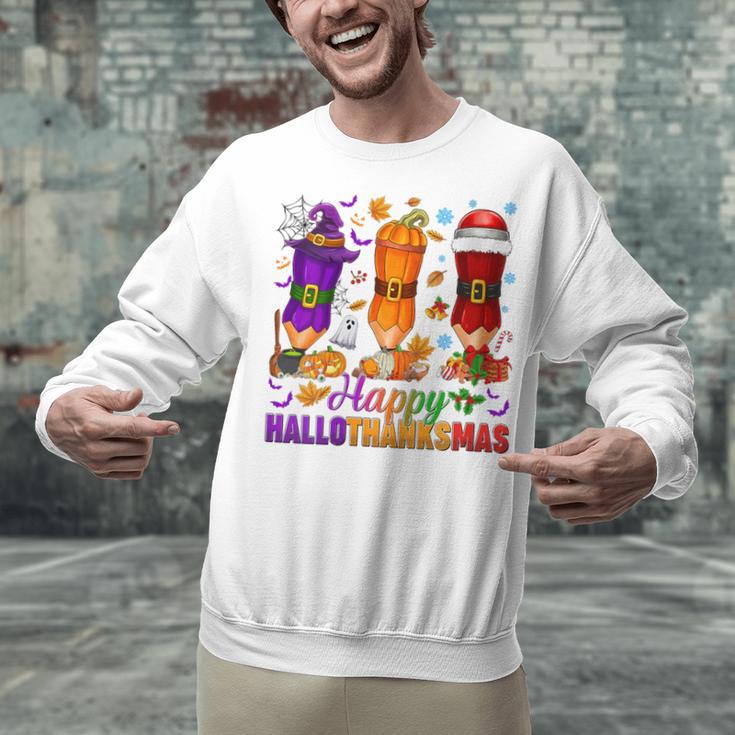 Happy Hallothanksmas Halloween Thanksgiving Pencils Teachers Unisex Sweatshirt, gift for family, gift for coworker Happy Hallothanksmas Halloween Thanksgiving Pencils Teachers Unisex Sweatshirt, gift for family, gift for coworker