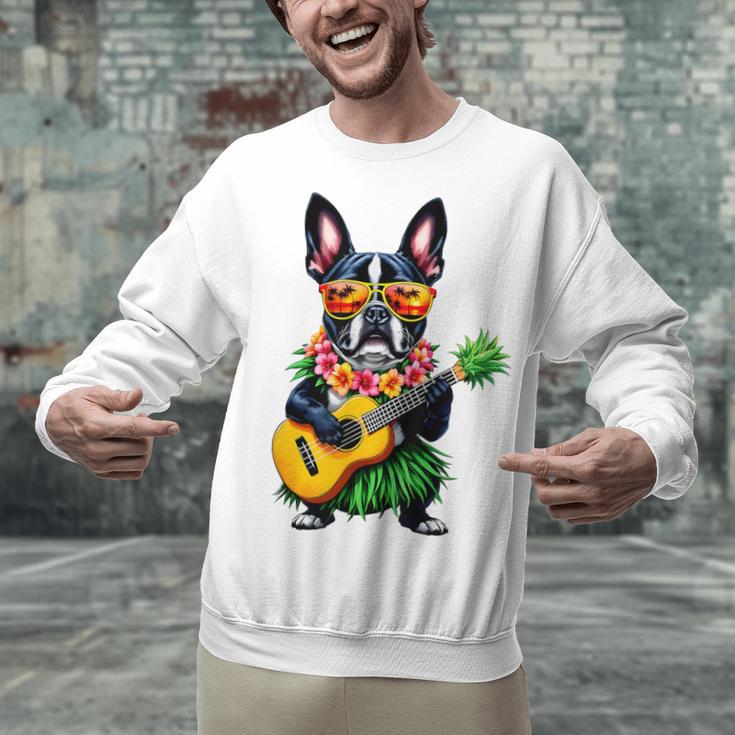Hawaiian Boston Terrier & Pineapple Ukulele Summer Vacation Unisex Sweatshirt, gift for family, gift for coworker