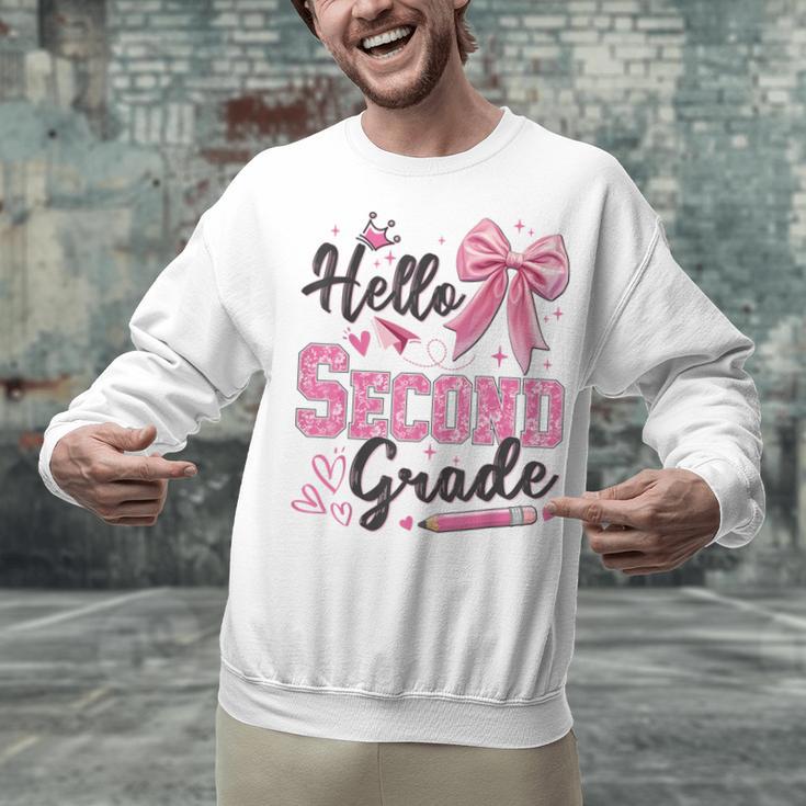 Hello Second Grade First Day Of School Coquette Teacher Girl Unisex Sweatshirt, First Grade Teacher Sweatshirts, gift for family, gift for coworker