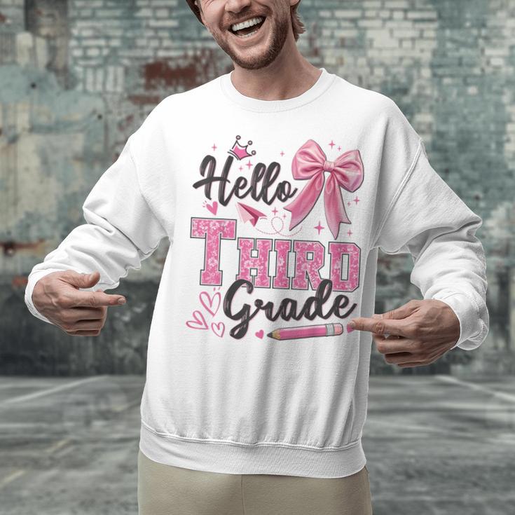 Hello Third Grade First Day Of School Coquette Teacher Girl Unisex Sweatshirt, First Grade Teacher Sweatshirts, gift for family, gift for coworker