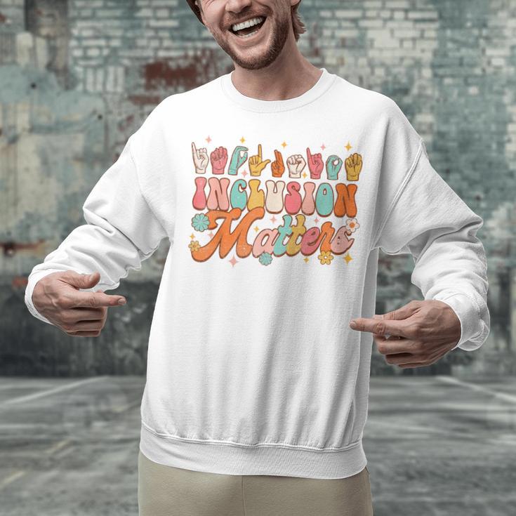 Inclusion Matters Groovy American Sign Language ASL Teacher For Men Women Unisex Sweatshirt, Groovy Teacher Sweatshirts, gift for family, gift for coworker Inclusion Matters Groovy American Sign Language ASL Teacher For Men Women Unisex Sweatshirt, Groovy Teacher Sweatshirts, gift for family, gift for coworker