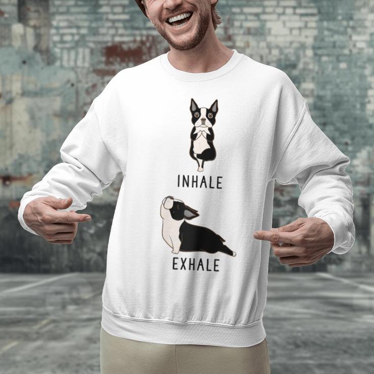 Inhale Exhale Yoga Boston Terrier Tshirt Unisex Sweatshirt, gift for family, gift for coworker