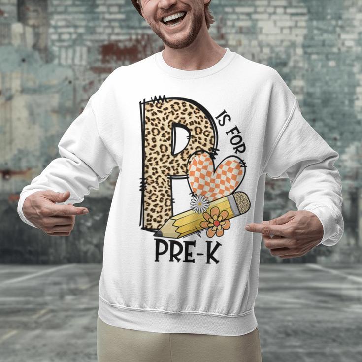 P Is For Pre K Teacher Leopard First Day Of School For Men Women Girls Kids Unisex Sweatshirt, gift for family, gift for coworker P Is For Pre K Teacher Leopard First Day Of School For Men Women Girls Kids Unisex Sweatshirt, gift for family, gift for coworker