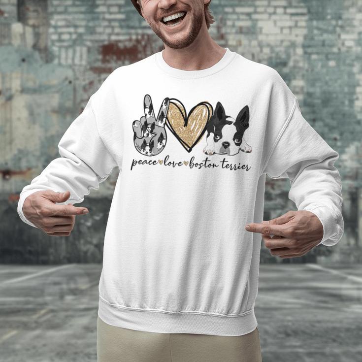 Peace Love Boston Terrier Boston Terrier Lover Dog Mom Unisex Sweatshirt, Boston Terrier Mom Sweatshirts, gift for family, gift for coworker