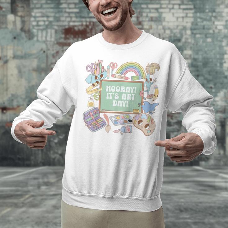 Retro Hooray It's Art Day Art Teacher Back To School Women Unisex Sweatshirt, gift for family, gift for coworker Retro Hooray It's Art Day Art Teacher Back To School Women Unisex Sweatshirt, gift for family, gift for coworker