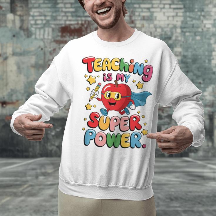 Retro Teaching Is My Superpower Apple Teacher Appreciation Unisex Sweatshirt, gift for family, gift for coworker