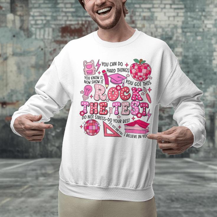 Rock The Test Testing Day Don't Stress Do Your Best Teacher For Men Women Girls Kids Unisex Sweatshirt, gift for family, gift for coworker