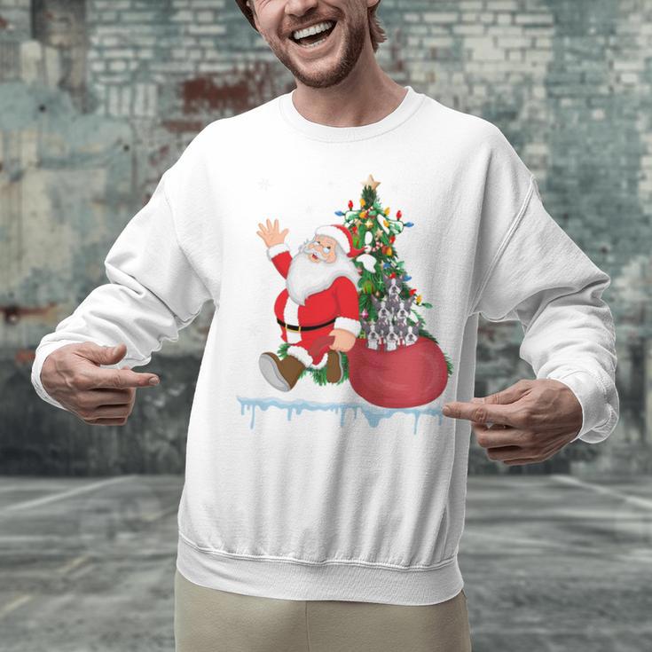 Santa Ugly Christmas Tree Lights Boston Terrier Dog Lover Unisex Sweatshirt, Boston Terrier Christmas Sweatshirts, gift for family, gift for coworker
