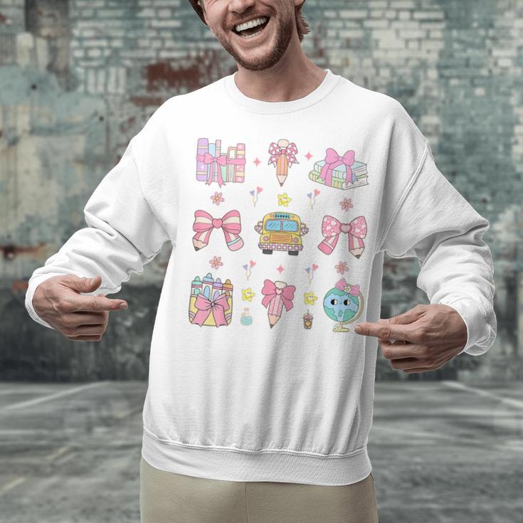School Pencils And Bows Teacher Bow Coquette Pencil Girls Unisex Sweatshirt, gift for family, gift for coworker