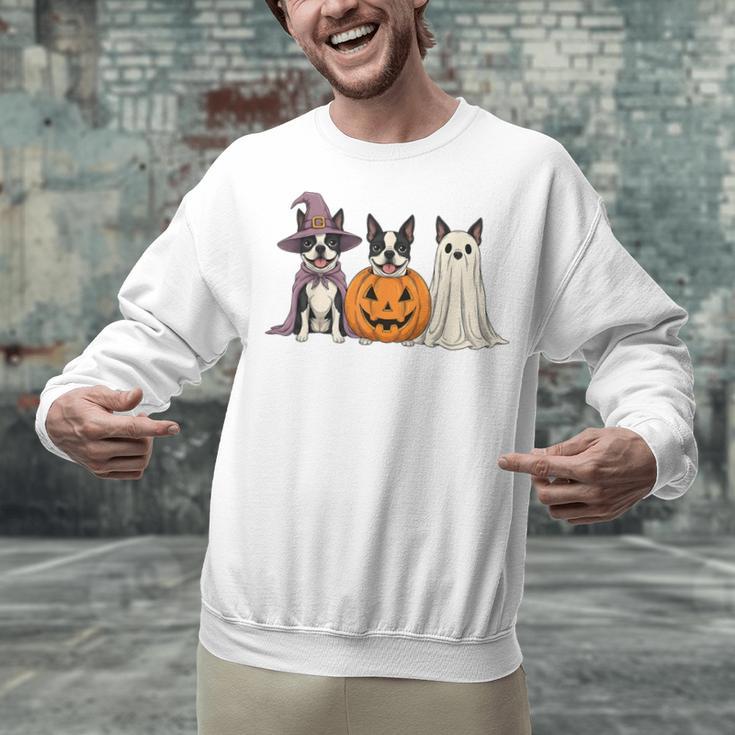 Spooky Ghost Boston Terrier Pumpkin Halloween Dog Lover Unisex Sweatshirt, Boston Terrier Ghost Sweatshirts, Boston Terrier Halloween Sweatshirts, gift for family, gift for coworker