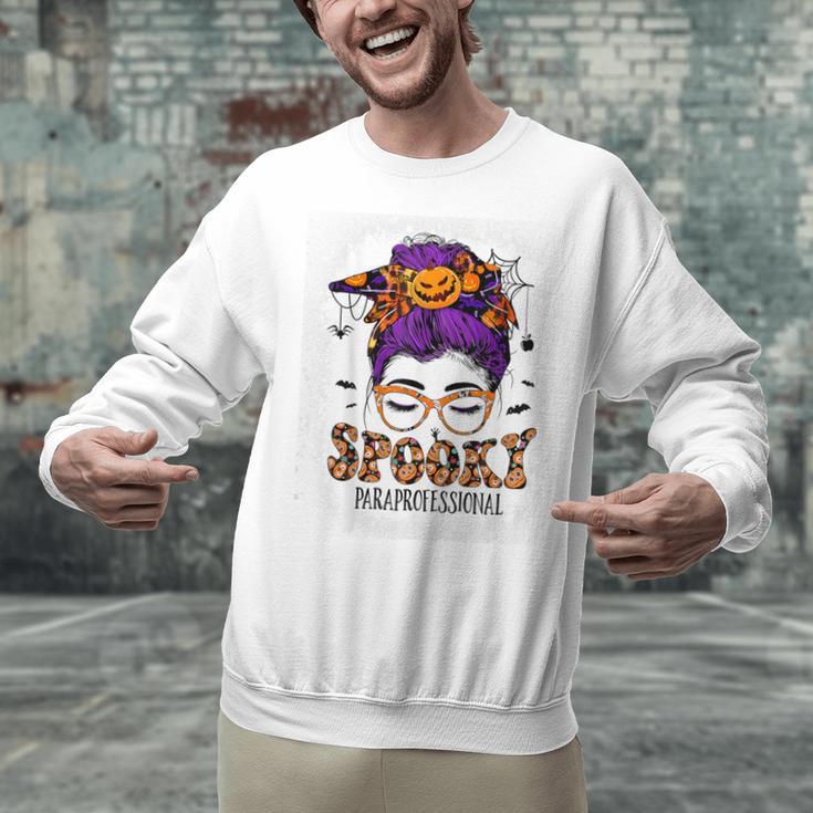 Spooky Paraprofessional Life Halloween Messy Bun Teacher For Men Women Unisex Sweatshirt, gift for family, gift for coworker Spooky Paraprofessional Life Halloween Messy Bun Teacher For Men Women Unisex Sweatshirt, gift for family, gift for coworker