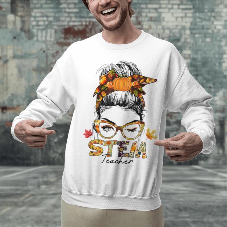 STEM Teacher Messy Bun Fall Vibes Autumn Thanksgiving Men Women Unisex Sweatshirt, gift for family, gift for coworker STEM Teacher Messy Bun Fall Vibes Autumn Thanksgiving Men Women Unisex Sweatshirt, gift for family, gift for coworker