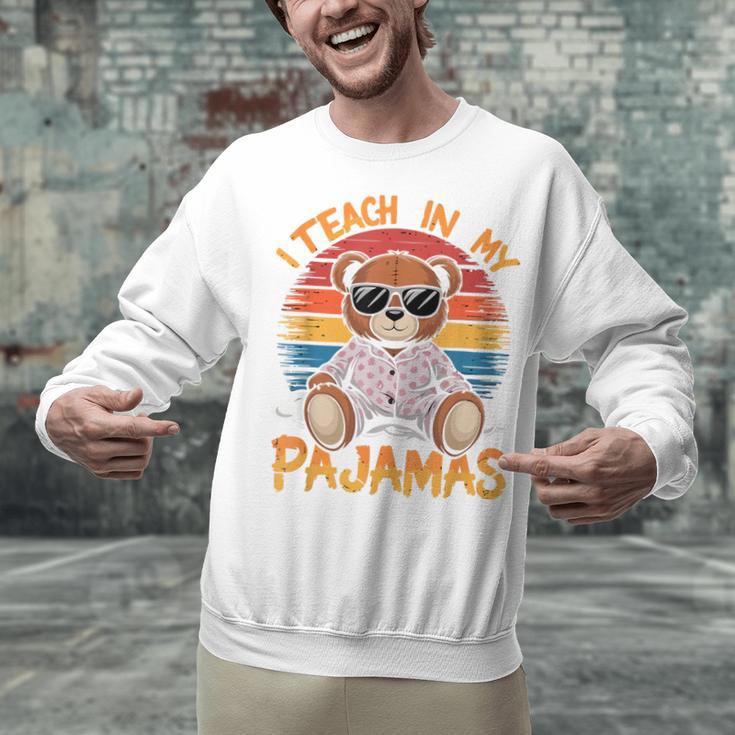 I Teach In My Pajamas Teacher Sunset Bear Retro Unisex Sweatshirt, gift for family, gift for coworker