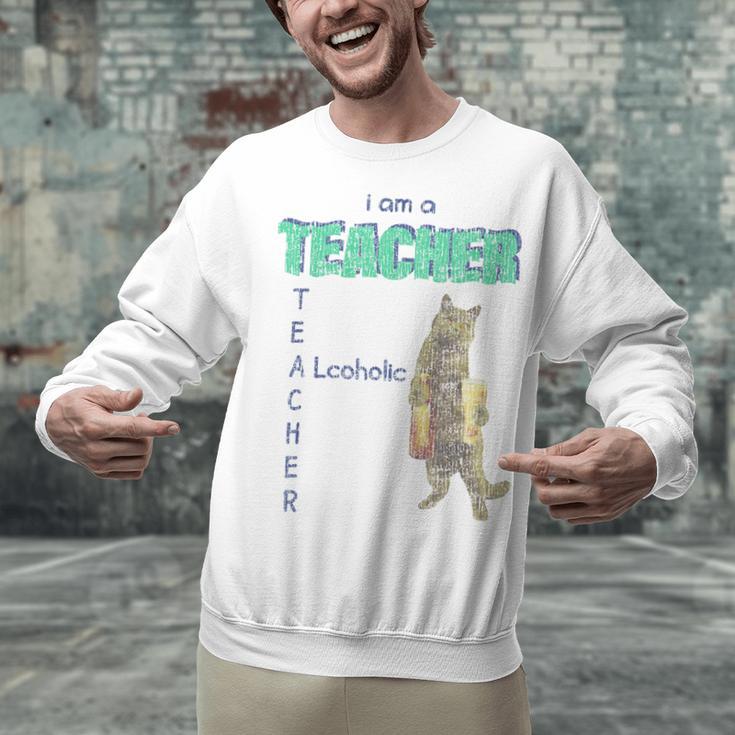 I Am A Teacher Alcoholic Cat Beer Feline Men Women Unisex Sweatshirt, gift for family, gift for coworker