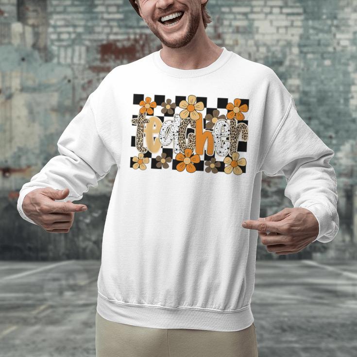 Teacher Appreciation Boho Floral Leopard Checkered Unisex Sweatshirt, gift for family, gift for coworker Teacher Appreciation Boho Floral Leopard Checkered Unisex Sweatshirt, gift for family, gift for coworker