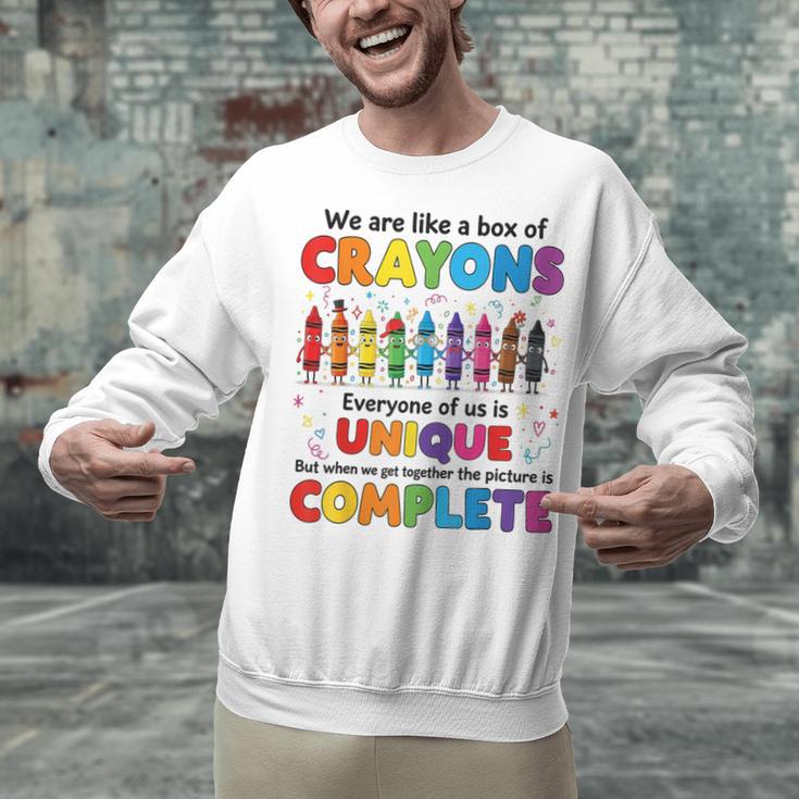 Teacher We Are Like a Box Of Crayons Back To School Unisex Sweatshirt, gift for family, gift for coworker Teacher We Are Like a Box Of Crayons Back To School Unisex Sweatshirt, gift for family, gift for coworker