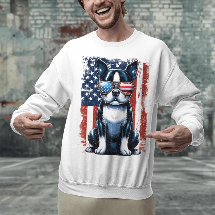 Vintage Boston Terrier Dog American US USA Flag Pets Dogs Unisex Sweatshirt, American Boston Terrier Sweatshirts, gift for family, gift for coworker
