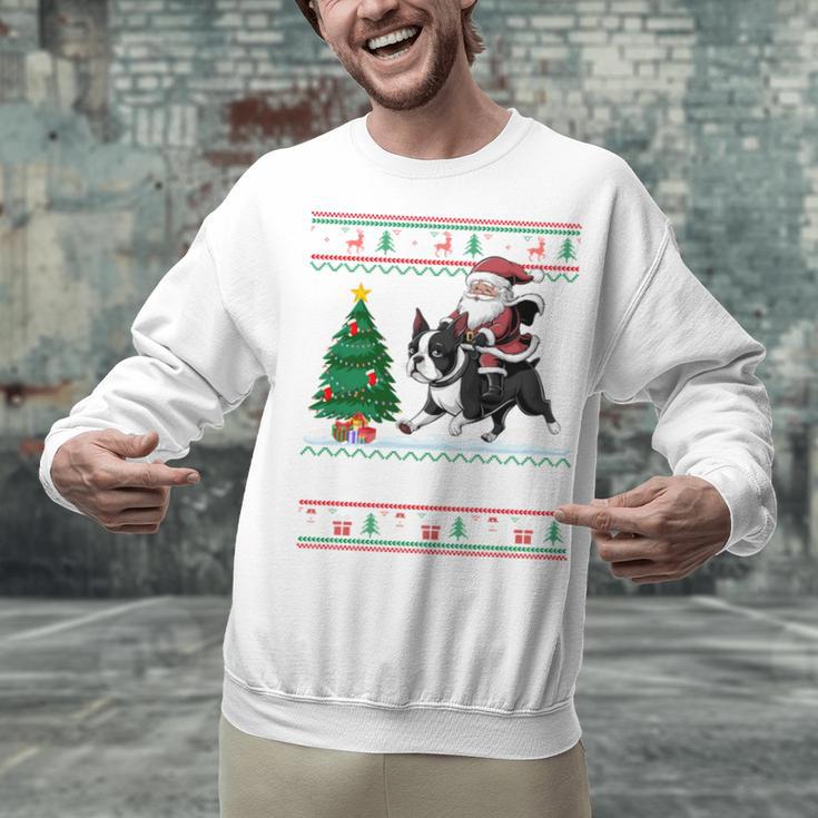 Xmas Tree Lighting Santa Riding Boston Terrier Christmas Unisex Sweatshirt, Boston Terrier Riding Sweatshirts, Boston Terrier Christmas Sweatshirts, gift for family, gift for coworker
