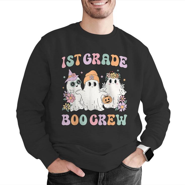 1st Grade Boo Crew Groovy Halloween Floral Ghost Kid Teacher Men Graphic Sweatshirt, Groovy Teacher Sweatshirts, funny gift 1st Grade Boo Crew Groovy Halloween Floral Ghost Kid Teacher Men Graphic Sweatshirt, Groovy Teacher Sweatshirts, funny gift