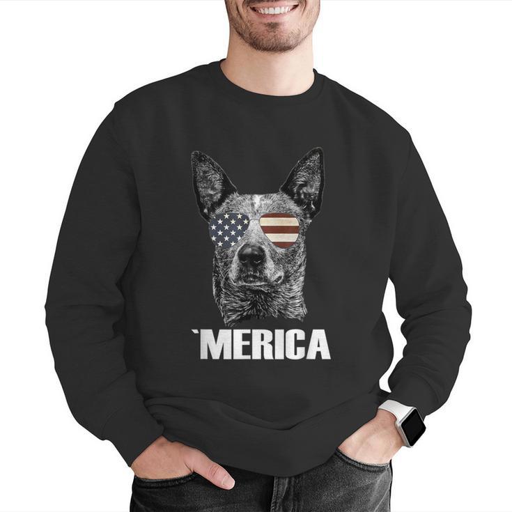 4th July Blue Heeler Dog Merica Patriotic USA Flag Cute Men Graphic Sweatshirt, funny gift