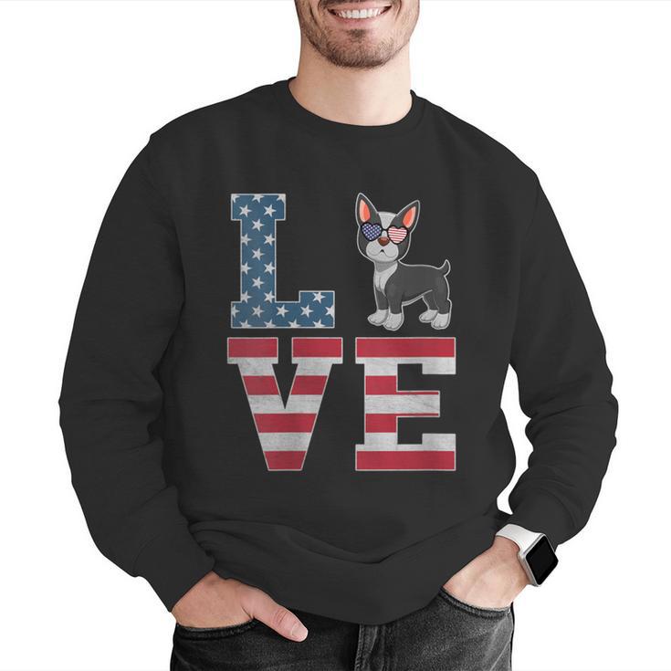 4th Of July Decor Patriotic LOVE Boston Terrier USA Flag Men Graphic Sweatshirt, Patriotic Boston Terrier Sweatshirts, Boston Terrier 4th Of July Sweatshirts, funny gift