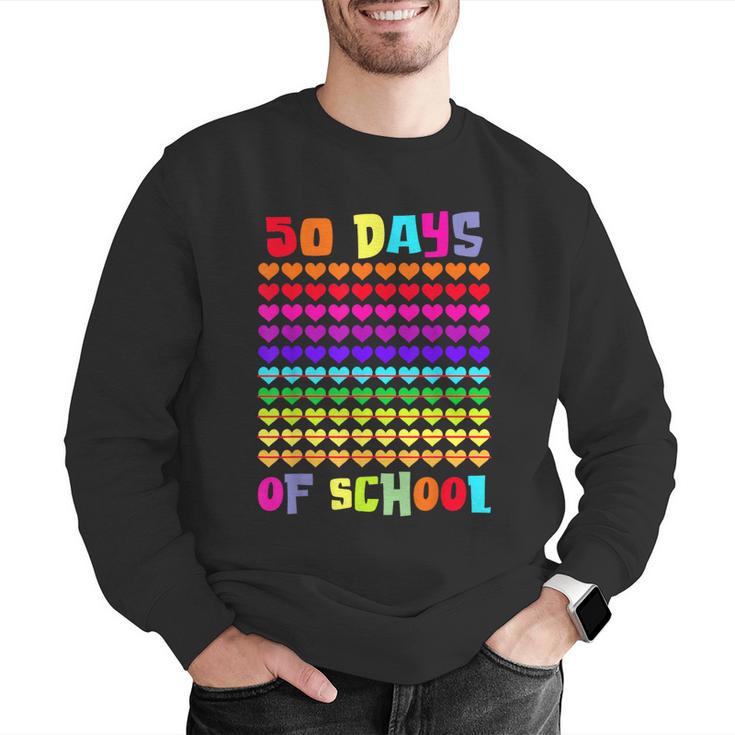 50 Days Of School Hearts Teacher Happy 50th Day Of School Men Graphic Sweatshirt, funny gift