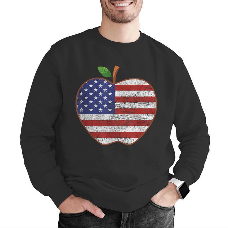 American Flag Teachers Students Apple 4th Of July Vintage Men Graphic Sweatshirt, funny gift