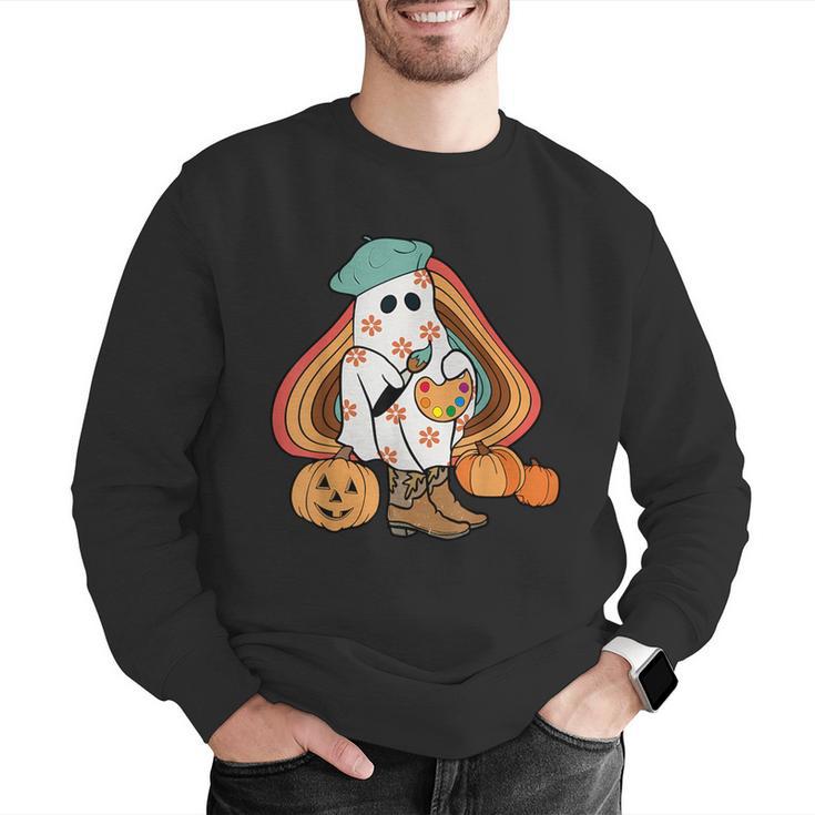 Art Teacher Painting Brushes Retro Pumpkin Ghost Artist Men Graphic Sweatshirt, funny gift