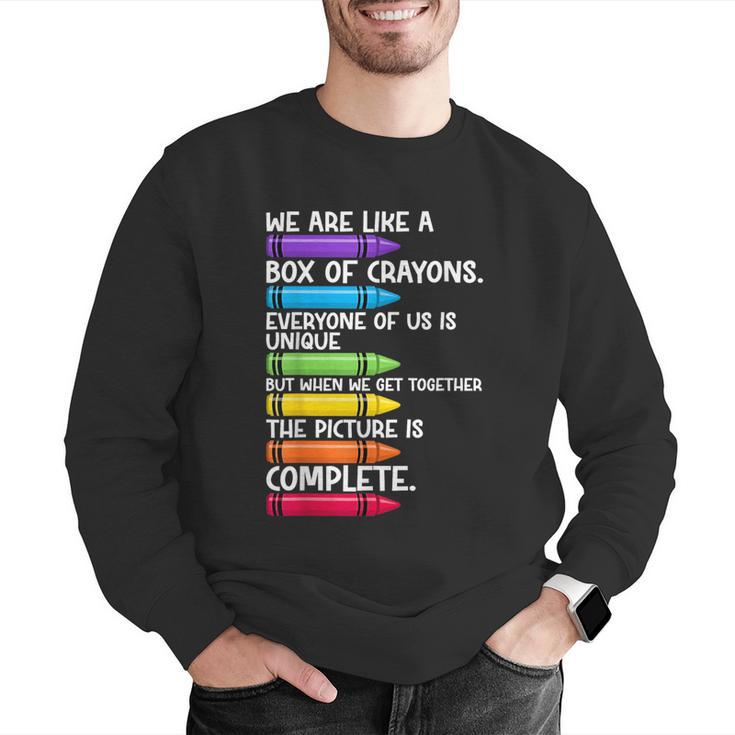 Back To School Teacher We Are Like A Box Of Crayons Men Graphic Sweatshirt, funny gift Back To School Teacher We Are Like A Box Of Crayons Men Graphic Sweatshirt, funny gift