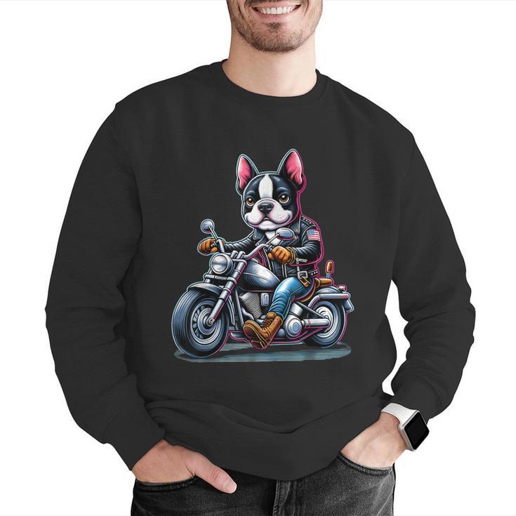 Biker Boston Terrier Dog Riding Motorbike Men Graphic Sweatshirt, Boston Terrier Riding Sweatshirts, funny gift