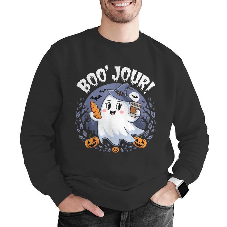 Boo Jour Ghost Halloween French Teacher Cute Coffe Croissant Men Graphic Sweatshirt, funny gift