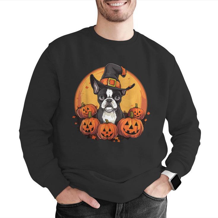 Boston Terrier Bostie Dog Breed Pet Halloween Pumpkins Men Graphic Sweatshirt, Boston Terrier Halloween Sweatshirts, funny gift