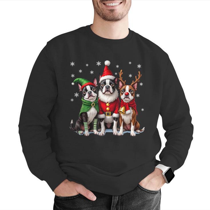 Boston Terrier Christmas Dogs Santa Reindeer Elf Men Graphic Sweatshirt, Boston Terrier Christmas Sweatshirts, funny gift