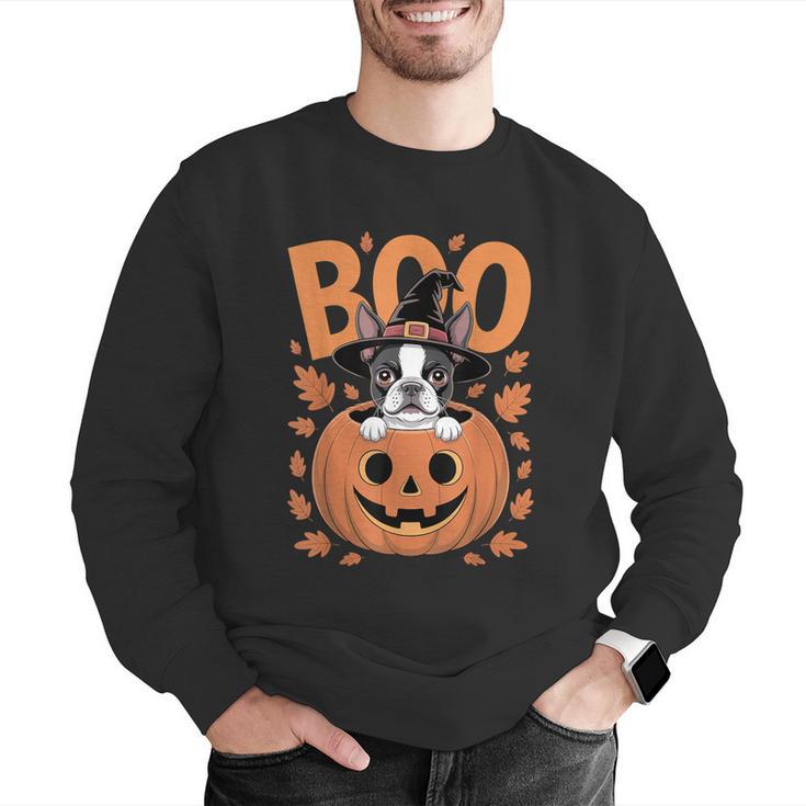 Boston Terrier Costume On Pumpkin Halloween Boston Terrier Men Graphic Sweatshirt, Boston Terrier Halloween Sweatshirts, funny gift