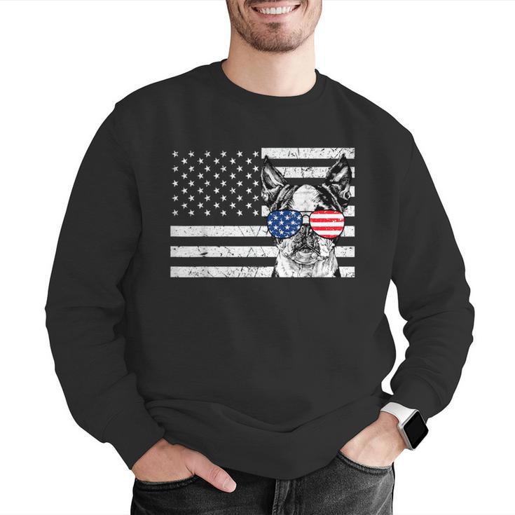 Boston Terrier Dog 4th Of July US American Flag Patriotic Men Graphic Sweatshirt, American Boston Terrier Sweatshirts, Patriotic Boston Terrier Sweatshirts, Boston Terrier 4th Of July Sweatshirts, funny gift