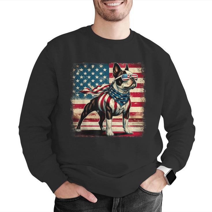 Boston Terrier Dog 4th Of July USA American Flag Patriotic Men Graphic Sweatshirt, American Boston Terrier Sweatshirts, Patriotic Boston Terrier Sweatshirts, Boston Terrier 4th Of July Sweatshirts, funny gift