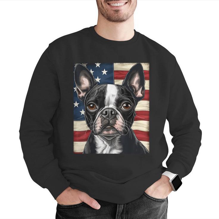 Boston Terrier Dog American Flag 4th Of July Patriotic Puppy Men Graphic Sweatshirt, American Boston Terrier Sweatshirts, Patriotic Boston Terrier Sweatshirts, Boston Terrier 4th Of July Sweatshirts, funny gift