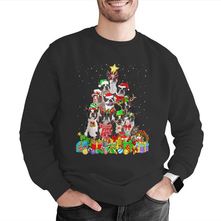 Boston Terrier Dog Christmas Tree Lights Xmas Pajama For Men Women Kids Men Graphic Sweatshirt, Boston Terrier Christmas Sweatshirts, funny gift