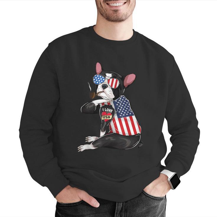 Boston Terrier Dog Merica 4th Of July Usa American Flag Men Men Graphic Sweatshirt, American Boston Terrier Sweatshirts, Boston Terrier 4th Of July Sweatshirts, funny gift