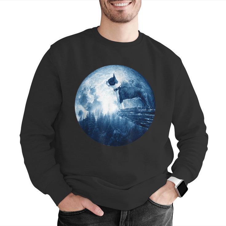 Boston Terrier Dog Moon Dog Mom Dad Women Men Dog Lovers Men Graphic Sweatshirt, Boston Terrier Mom Sweatshirts, Boston Terrier Dad Sweatshirts, funny gift