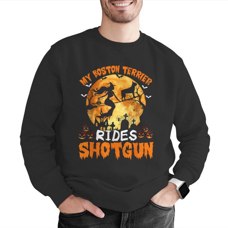 My Boston Terrier Dog Rides Shotgun Witch Halloween Men Women Men Graphic Sweatshirt, Boston Terrier Halloween Sweatshirts, funny gift