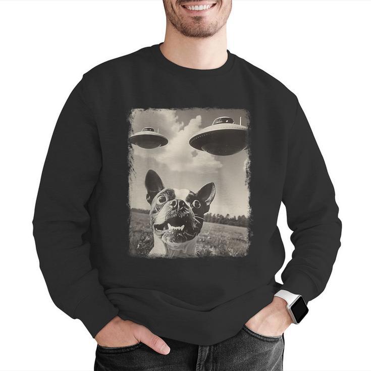Boston Terrier Dog UFO Alien Extraterrestrial Selfie Men Graphic Sweatshirt, funny gift