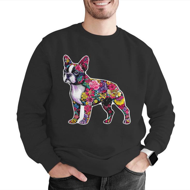 Boston Terrier Floral Dog Lover Vintage Distressed For Men Women Kids Men Graphic Sweatshirt, funny gift