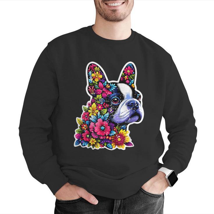 Boston Terrier Floral Vintage Dog Mom Distressed Men Women Kids Men Graphic Sweatshirt, Boston Terrier Mom Sweatshirts, funny gift