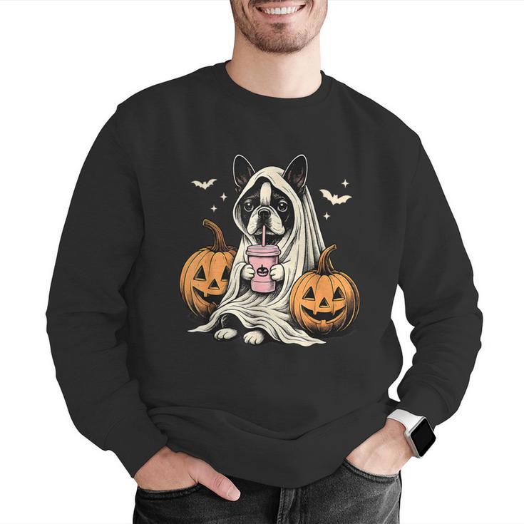 Boston Terrier Ghost Boo Halloween Costume Spooky Season Men Graphic Sweatshirt, Boston Terrier Ghost Sweatshirts, Boston Terrier Halloween Sweatshirts, funny gift