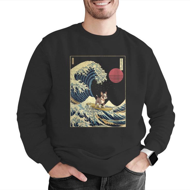 Boston Terrier Japanese Kanagawa Wave Surf Dog Men Graphic Sweatshirt, funny gift