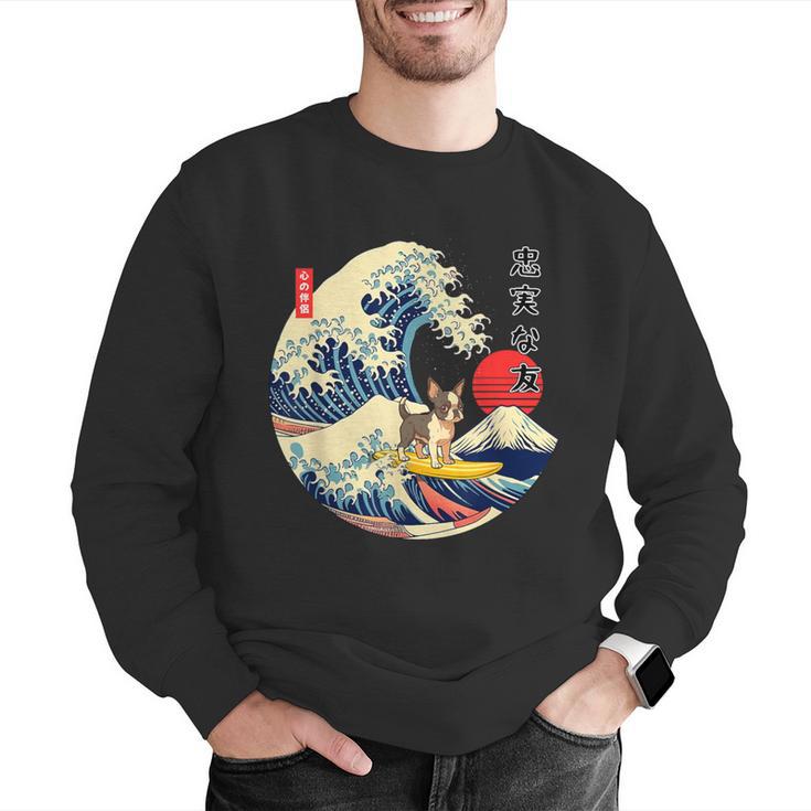 Boston Terrier Japanese Kanagawa Wave Surf Loyal Dog Men Women Kids Men Graphic Sweatshirt, funny gift